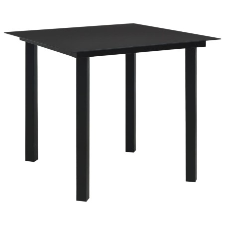 vidaXL Mesa de comedor de jardín acero y vidrio negra 80x80x74 cm 