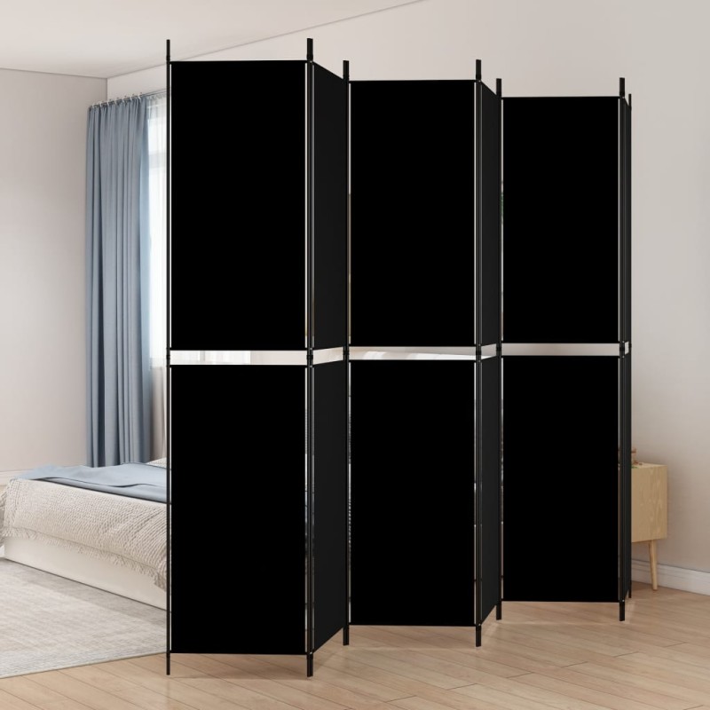vidaXL Biombo divisor de 6 paneles de tela negro 300x220 cm vidaXL Biombo divisor de 6 paneles de tela negro 300x220 cm