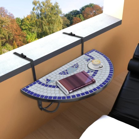 vidaXL Mesa de balcón colgante mosaico azul y blanco