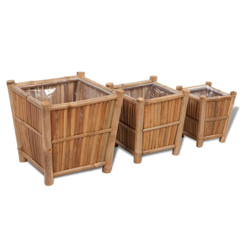 Jardineras con forro de nailon 3 unidades bambú Jardineras con forro de nailon 3 unidades bambú