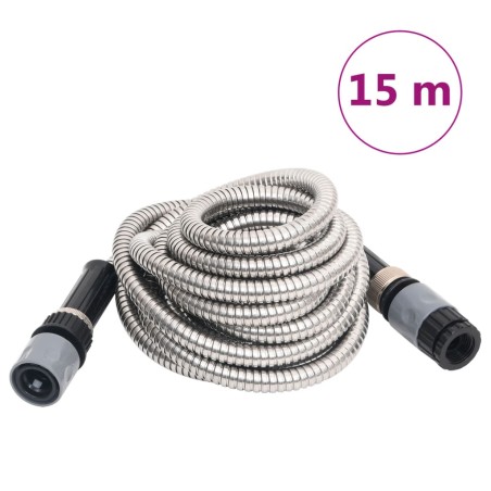 vidaXL Manguera jardín y pulverizador acero inoxidable plata 14mm 15 m