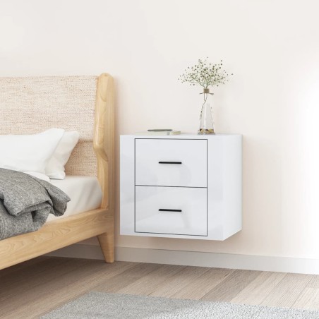 vidaXL Mesita de noche de pared blanco brillante 50x36x47 cm