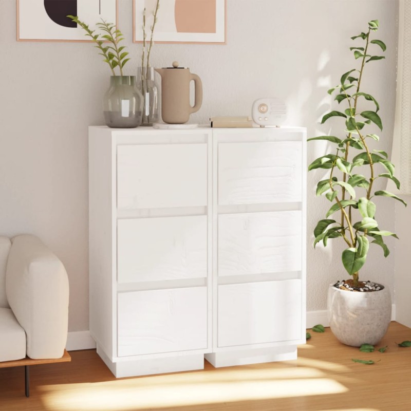 vidaXL Aparador 2 uds madera maciza de pino blanco 32x34x75 cm vidaXL Aparador 2 uds madera maciza de pino blanco 32x34x75 cm