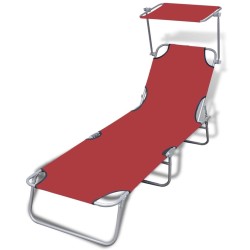 vidaXL Tumbona plegable con toldo acero y tela rojo