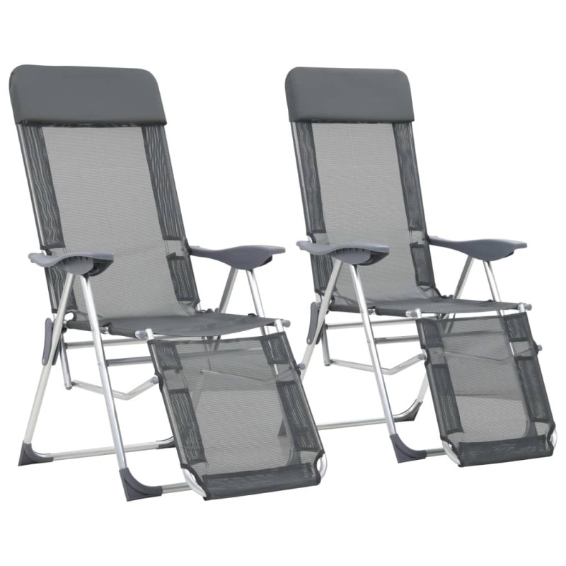vidaXL Sillas de camping plegables con reposapiés 2 uds textilene gris vidaXL Sillas de camping plegables con reposapiés 2 uds textilene gris