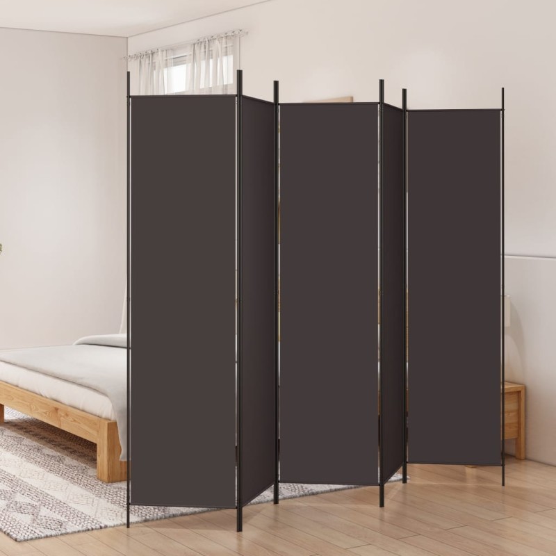 vidaXL Biombo divisor de 5 paneles de tela marrón 250x200 cm vidaXL Biombo divisor de 5 paneles de tela marrón 250x200 cm