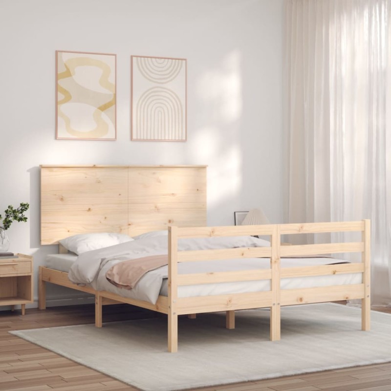vidaXL Estructura de cama de matrimonio con cabecero madera maciza vidaXL Estructura de cama de matrimonio con cabecero madera maciza