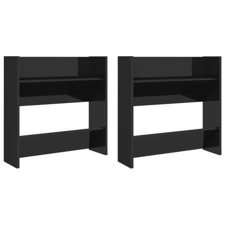 vidaXL Zapateros de pared 2 uds contrachapada negro brillo 60x18x60 cm