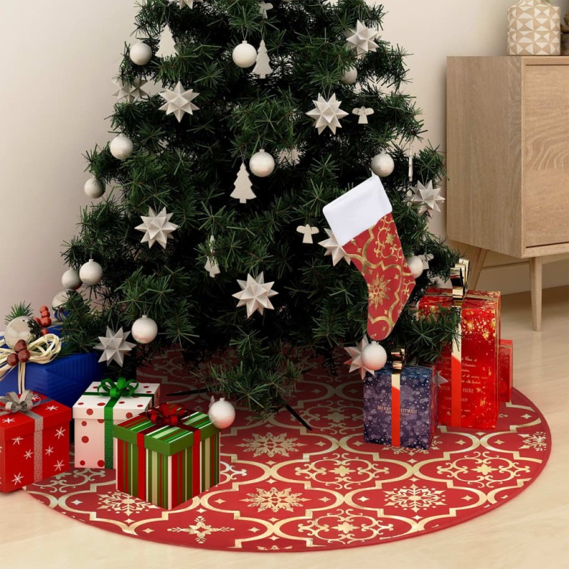 vidaXL Falda del árbol de Navidad de lujo con calcetín tela roja 122cm vidaXL Falda del árbol de Navidad de lujo con calcetín tela roja 122cm