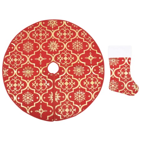 vidaXL Falda del árbol de Navidad de lujo con calcetín tela roja 122cm