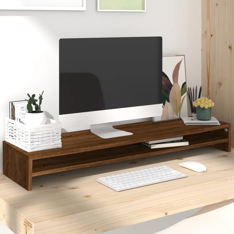 vidaXL Soporte monitor madera contrachapada roble marrón 100x24x13 cm vidaXL Soporte monitor madera contrachapada roble marrón 100x24x13 cm