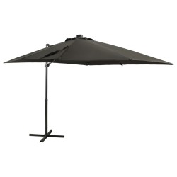 vidaXL Sombrilla voladiza con poste y luces LED gris antracita 250 cm