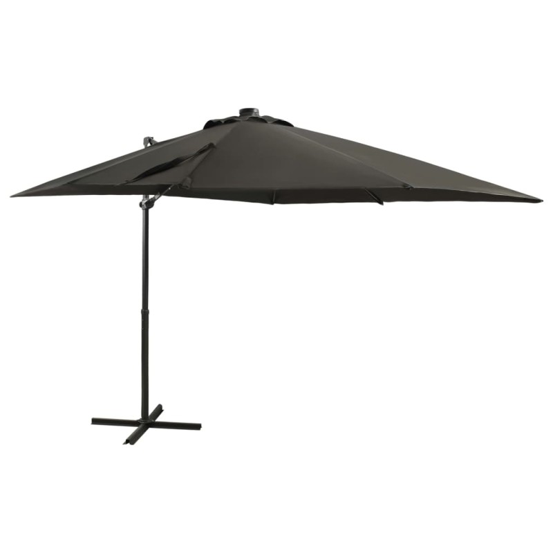 vidaXL Sombrilla voladiza con poste y luces LED gris antracita 250 cm vidaXL Sombrilla voladiza con poste y luces LED gris antracita 250 cm