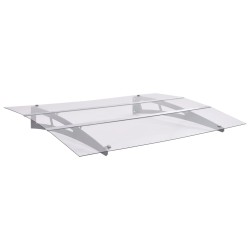 vidaXL Marquesina puerta policarbonato plata y transparente 120x90 cm  
