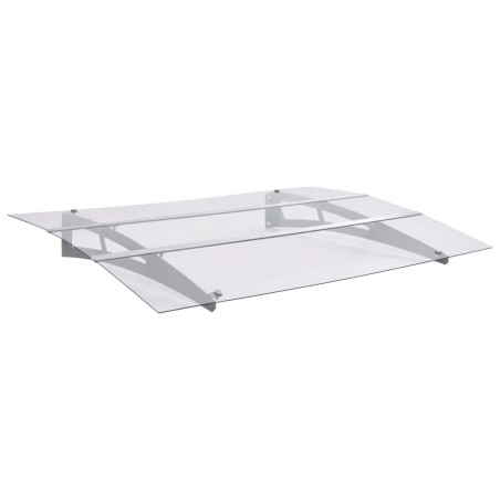 vidaXL Marquesina puerta policarbonato plata y transparente 120x90 cm  
