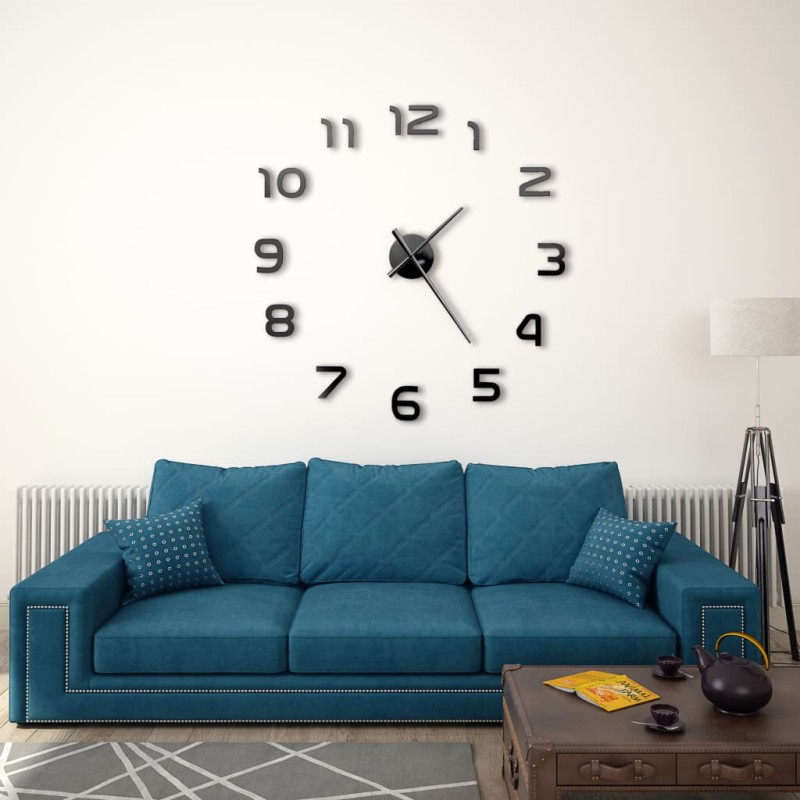vidaXL Reloj 3D de pared con diseño moderno 100 cm XXL negro vidaXL Reloj 3D de pared con diseño moderno 100 cm XXL negro