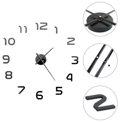 vidaXL Reloj 3D de pared con diseño moderno 100 cm XXL negro