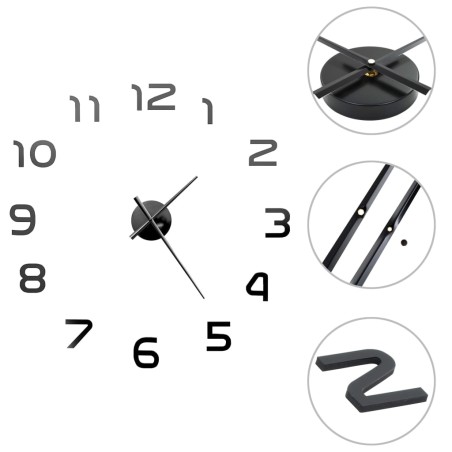 vidaXL Reloj 3D de pared con diseño moderno 100 cm XXL negro