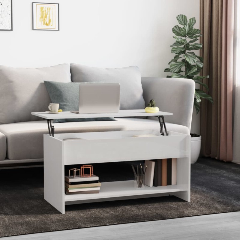 vidaXL Mesa de centro madera contrachapada blanco brillo 102x50x52,5cm vidaXL Mesa de centro madera contrachapada blanco brillo 102x50x52,5cm