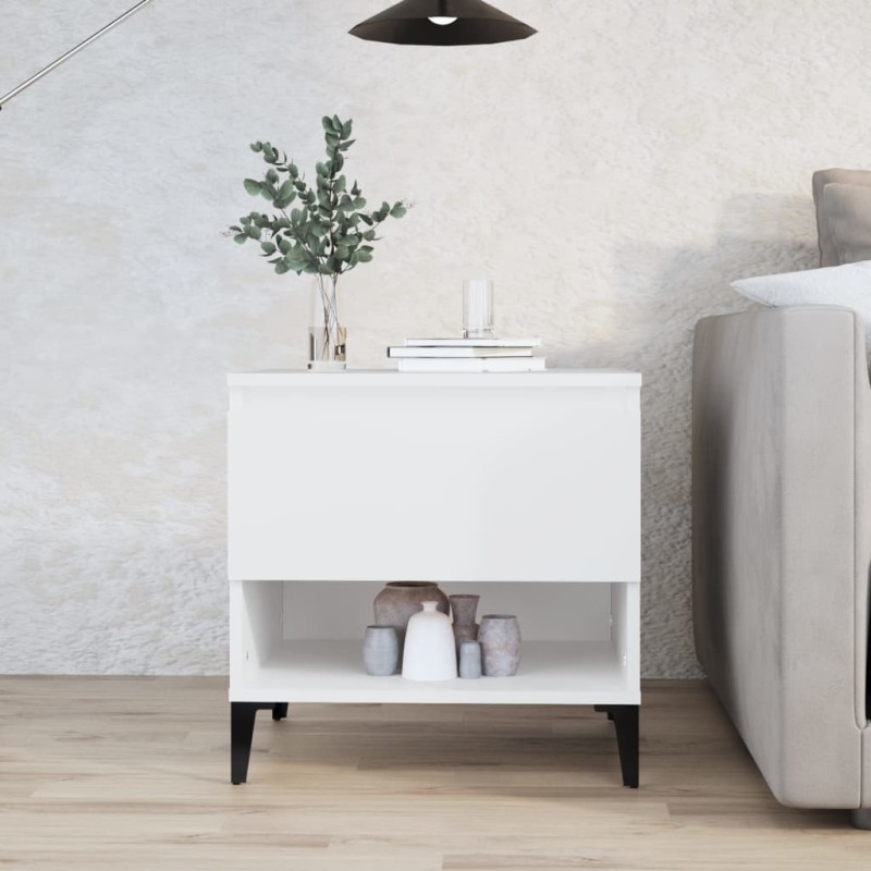 vidaXL Mesa auxiliar madera contrachapada blanco 50x46x50 cm vidaXL Mesa auxiliar madera contrachapada blanco 50x46x50 cm