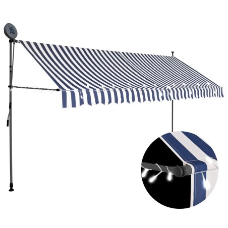 vidaXL Toldo manual retráctil con LED azul y blanco 350 cm