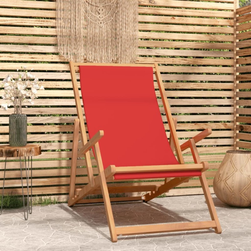 vidaXL Silla de playa plegable de madera maciza de teca rojo vidaXL Silla de playa plegable de madera maciza de teca rojo