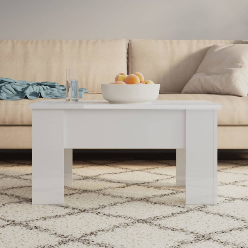 vidaXL Mesa de centro madera contrachapada blanco brillo 79x49x41 cm
