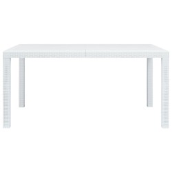 vidaXL Mesa de jardín plástico aspecto de ratán blanco 150x90x72 cm 