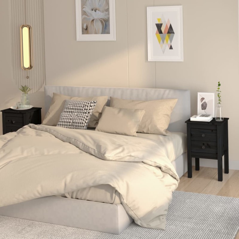 vidaXL Mesitas de noche 2 uds madera maciza de pino negro 40x35x61,5cm vidaXL Mesitas de noche 2 uds madera maciza de pino negro 40x35x61,5cm