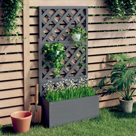 vidaXL Jardinera con enrejado gris WPC 65x33x135 cm