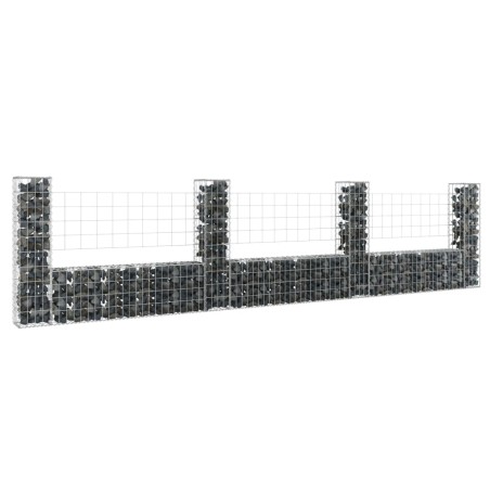 vidaXL Cesta de gaviones forma de U 4 postes de hierro 380x20x100 cm