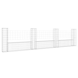 vidaXL Cesta de gaviones forma de U 4 postes de hierro 380x20x100 cm