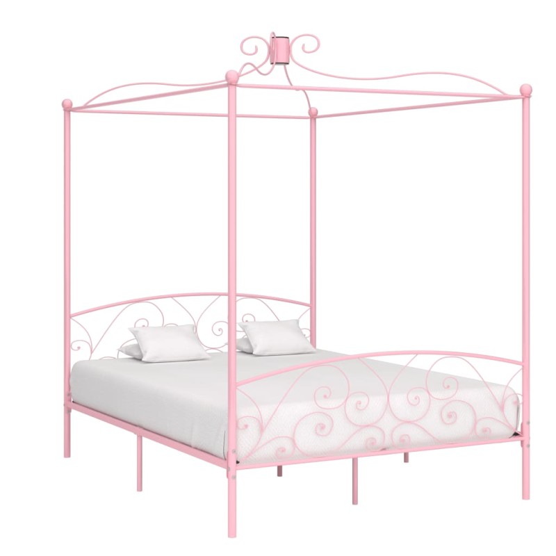 vidaXL Estructura de cama con dosel metal rosa 180x200 cm vidaXL Estructura de cama con dosel metal rosa 180x200 cm