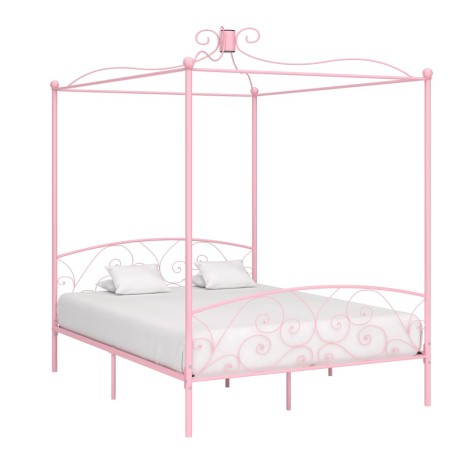 vidaXL Estructura de cama con dosel metal rosa 180x200 cm