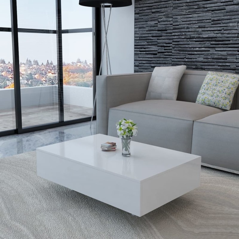 vidaXL Mesa de centro rectangular blanco con brillo vidaXL Mesa de centro rectangular blanco con brillo
