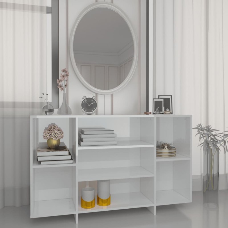 vidaXL Aparador de madera contrachapada blanco brillante 120x30x75 cm vidaXL Aparador de madera contrachapada blanco brillante 120x30x75 cm