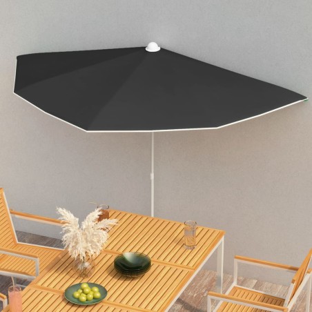 vidaXL Sombrilla de jardín semicircular con palo 300x150 cm negro