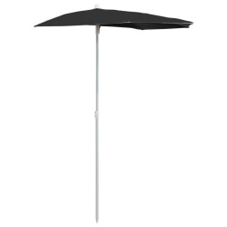 vidaXL Sombrilla de jardín semicircular con palo 300x150 cm negro