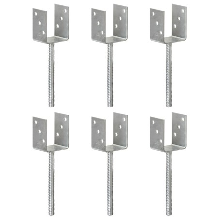 vidaXL Anclajes de valla 6 uds acero galvanizado plateado 8x6x30 cm
