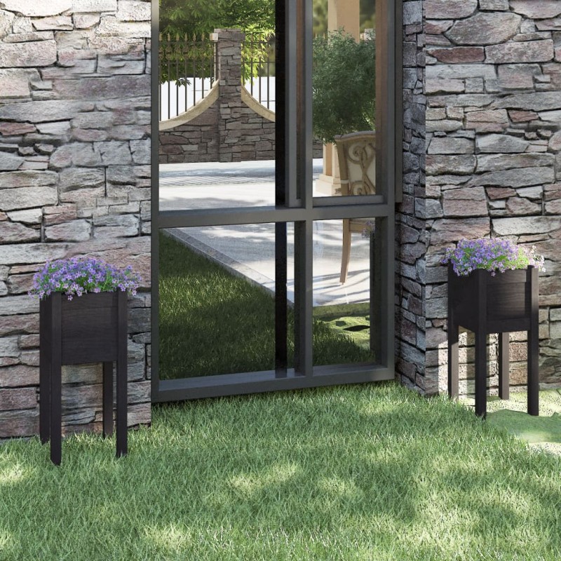 vidaXL Jardineras 2 unidades madera maciza de pino negro 31x31x70 cm vidaXL Jardineras 2 unidades madera maciza de pino negro 31x31x70 cm