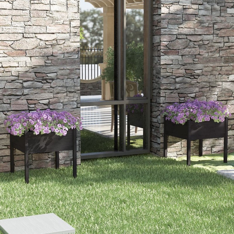 vidaXL Jardineras 2 uds madera maciza de pino negro 70x70x70 cm vidaXL Jardineras 2 uds madera maciza de pino negro 70x70x70 cm