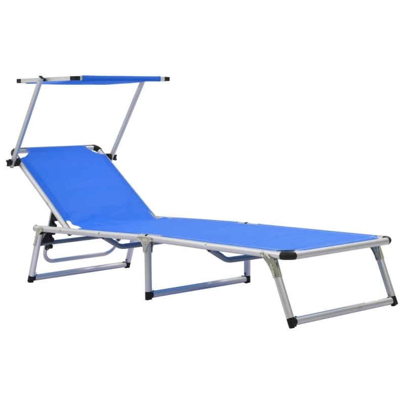 vidaXL Tumbona plegable con toldo aluminio y textilene azul vidaXL Tumbona plegable con toldo aluminio y textilene azul