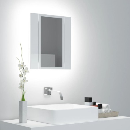 vidaXL Armario espejo de baño LED acrílico blanco brillo 40x12x45 cm