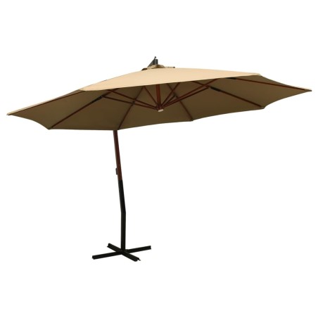 vidaXL Sombrilla colgante con poste de madera taupe 350 cm