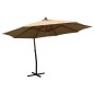 vidaXL Sombrilla colgante con poste de madera taupe 350 cm