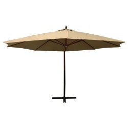 vidaXL Sombrilla colgante con poste de madera taupe 350 cm