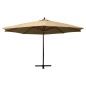 vidaXL Sombrilla colgante con poste de madera taupe 350 cm