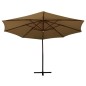 vidaXL Sombrilla colgante con poste de madera taupe 350 cm