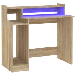 vidaXL Escritorio con LED madera contrachapada roble sonoma 97x45x90cm