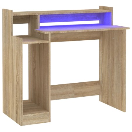vidaXL Escritorio con LED madera contrachapada roble sonoma 97x45x90cm